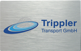 Firmenschild in Aluminiumoptik für eine Transportfirma