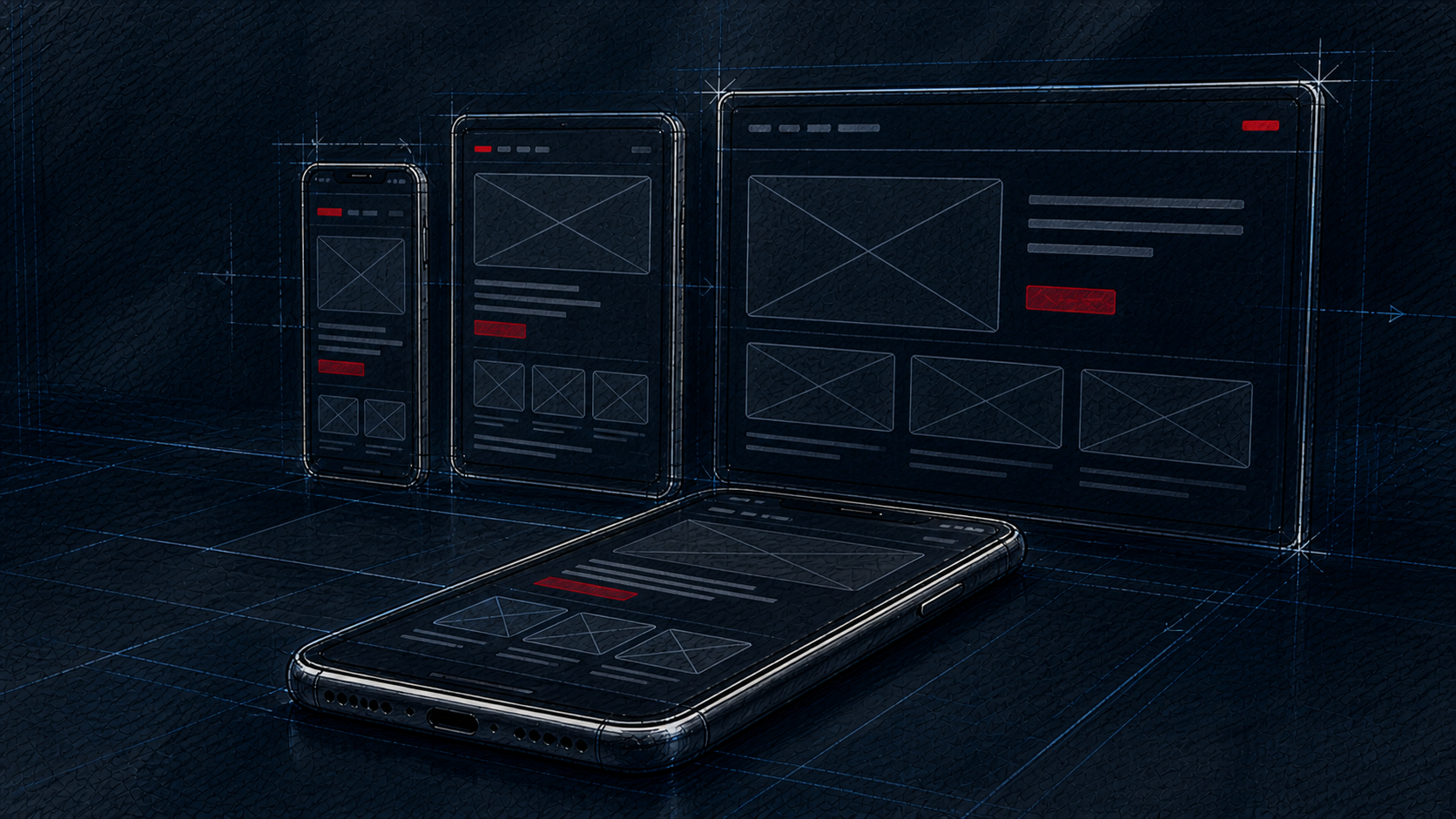 Smartphone mit mobilen Website-Ansichten und vernetzter Weltkarte.