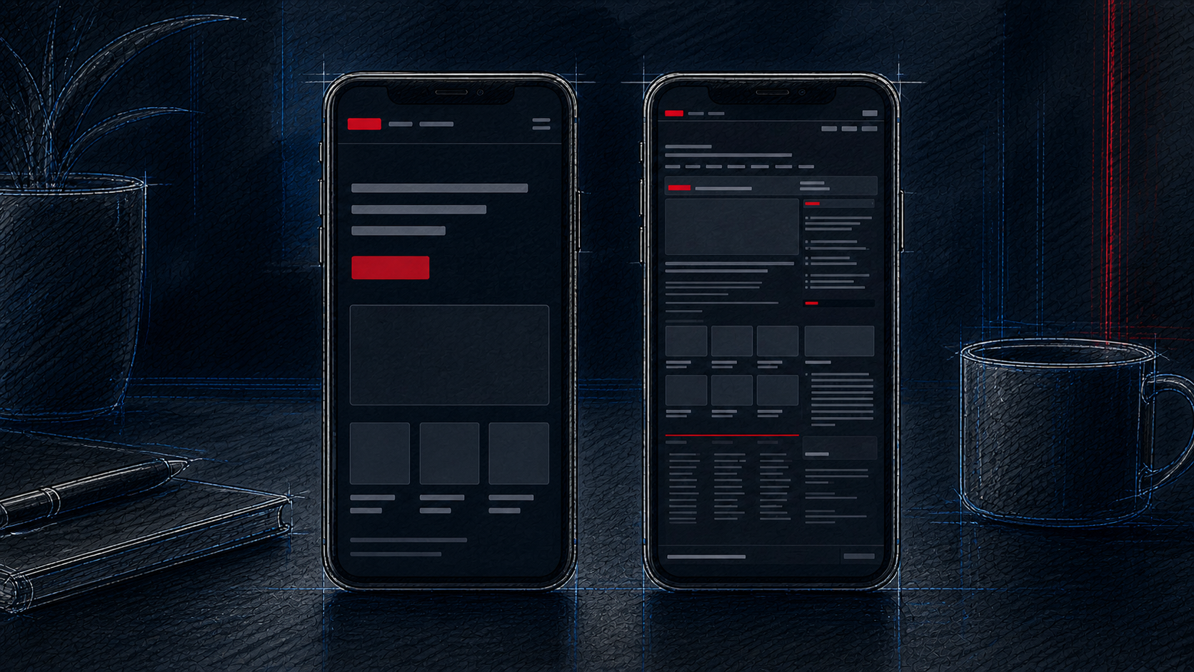 Zwei Smartphone-Ansichten vergleichen eine responsive mobile Website mit einer gequetschten nicht responsiven Darstellung.